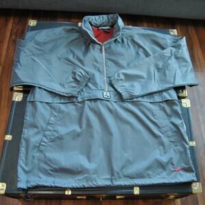 Large Vintage Nike Rain Jacket with Hideaway Hoodie Gray Red